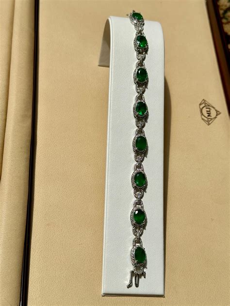 24 Carat Natural Brazilian Emerald and Diamond Link Tennis Bracelet 14 ...