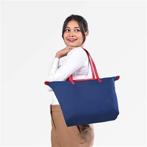 Origami Foldable Shoulder Tote Bag Navy Blue Online - Premium Tote Bag ...