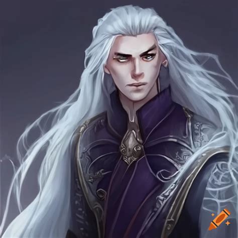 Image of a handsome male elf with long white hair on Craiyon