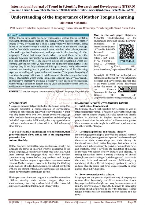 Understanding of the Importance of Mother Tongue Learning | PDF