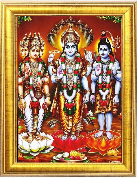 Brahma Vishnu and Mahesh religious photo frame in small size (6 inch x ...