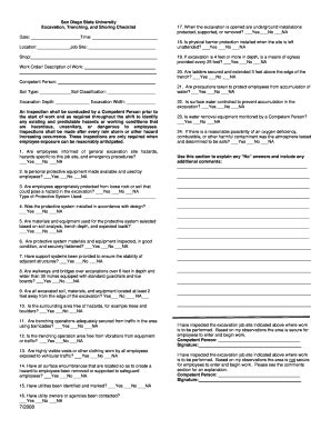 Fillable Online bfa sdsu Excavation trenching and shoring checklist ...