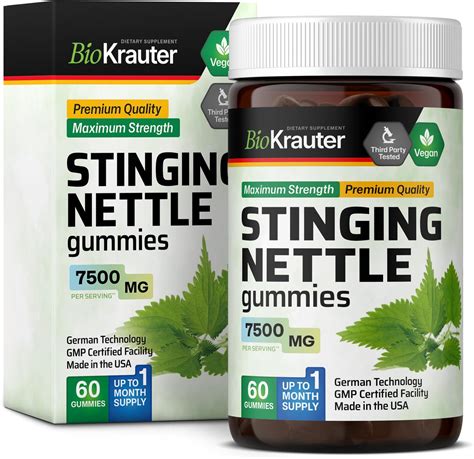 Amazon.com: BIO KRAUTER Stinging Nettle Gummies - 7500 mg Strength - 60 Chews - Nettle Root 10:1 ... - stinging of urine