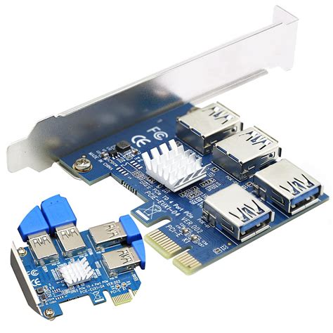 1 to 4 PCIe Riser Card - 4 Risers into 1 PCI Card, USB3.0 Adapter for ...