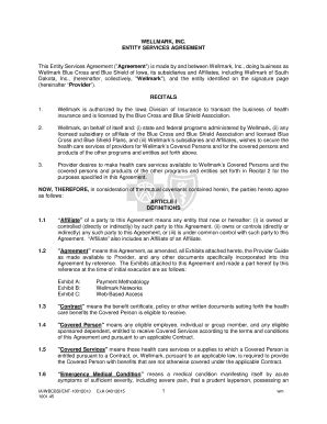 Fillable Online WELLMARK INC ENTITY SERVICES AGREEMENT Agreement Fax ...