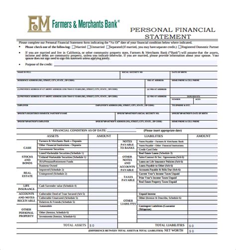 Image result for Personal Financial Statement Form Print