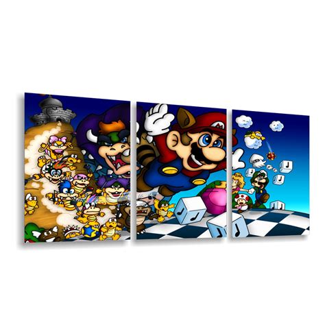 Conjunto 3 Quadros Decorativo Super Mario 3 Nintendo Nes | Elo7