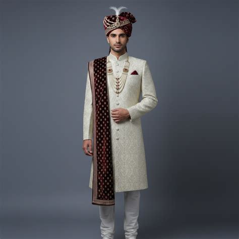 Pure White Sherwani Set with allover Zari & Sequins Work | Premium Wed ...