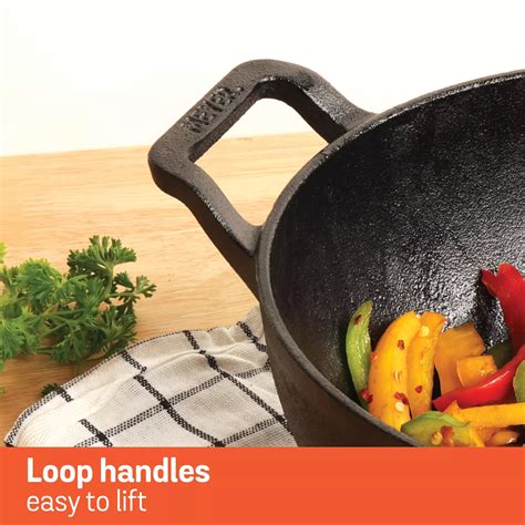 Meyer Pre Seasoned Cast Iron curved Kadai without Lid, 24cm ...