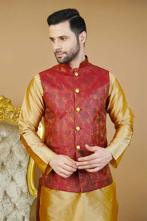 Rayon Red Nehru Jacket for men | Wintage