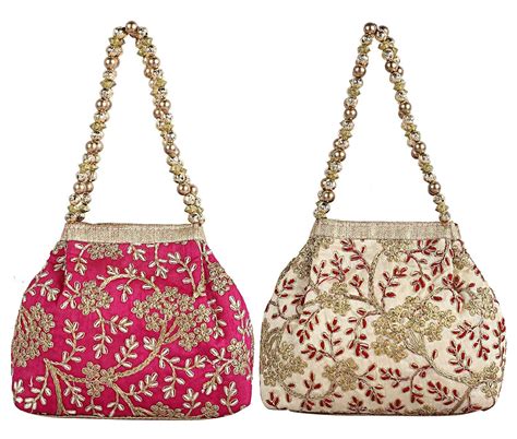 Kuber Industries 2 Pieces Polyester Embroidered Woman Potli Bag, Pink ...