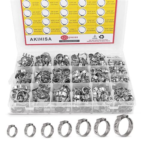 Buy AKIHISA 420Pcs 20 sizes Single Ear Hose Clamps, 7-28.6mm 304 ...