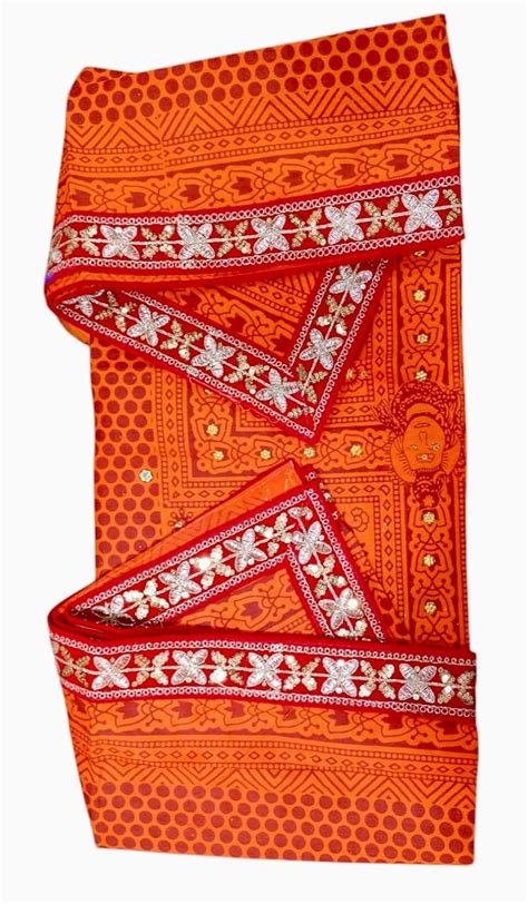 Traditional Kumauni Pichhoda, Orange and Red Cotton Dupatta with Gold ...