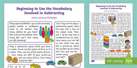 EYFS Maths: Uses the Vocabulary Involved in Subtracting Home Learning
