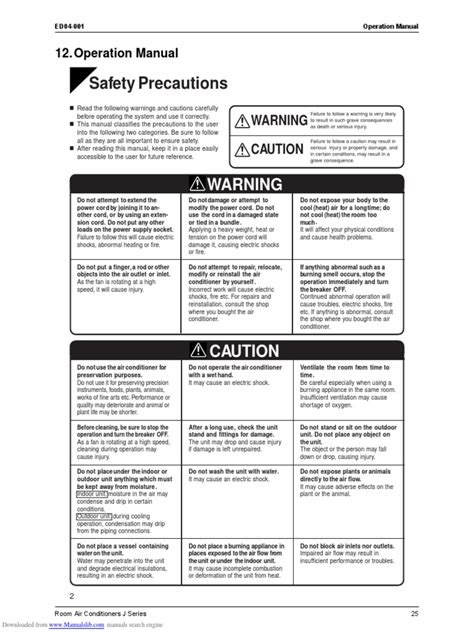 Daikin Air Conditioner J Series Operation Manual English | PDF
