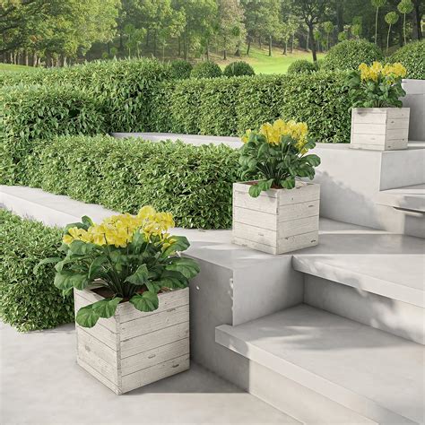 Buy Square Fiber Clay Planter Set Â– 3-Piece Varying Height Rustic Wood ...