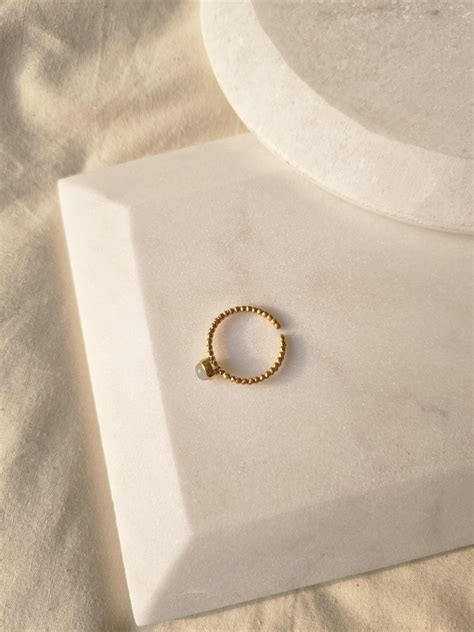 Aquamarine round adjustable ring for women gold plated brass – Kiri Kiri