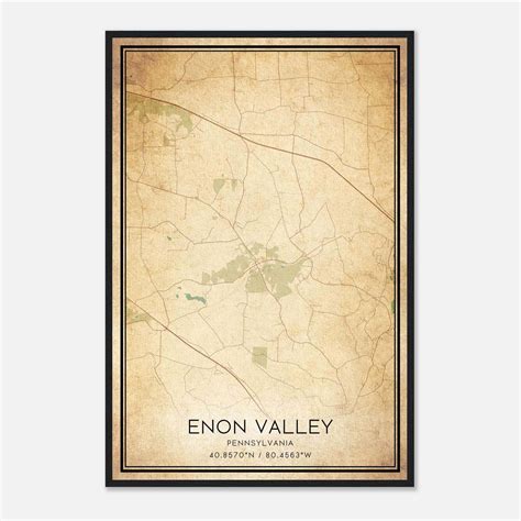 Vintage Enon Valley Pennsylvania Map Poster, Enon Valley PA City Road ...
