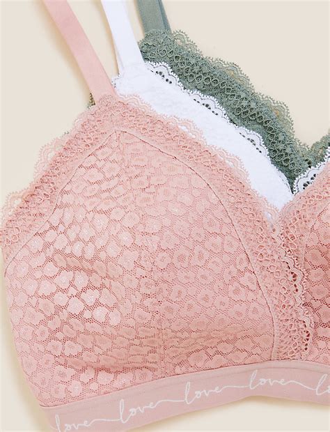 Buy 3pk Lace Trim Non Wired Bralettes at Marks & Spencer