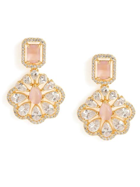 Sparkling Faux Ruby Floral Drop Earrings - Pink – Peora