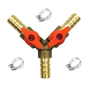 Hooshing 3 Way Shut Off Ball Valve 3/8" ID Hose Barb Brass Y Shaped ...