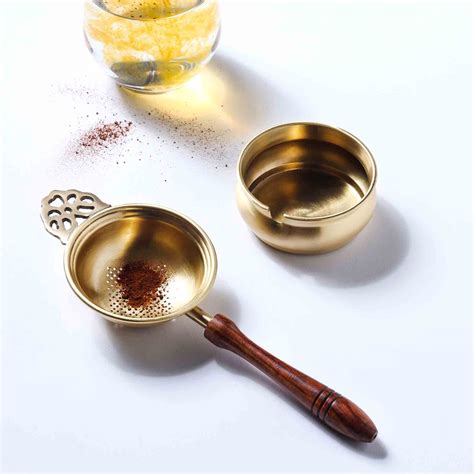 Brass Leaf Tea Strainer With Bowl (1.5 Inch) – Vedansh Craft