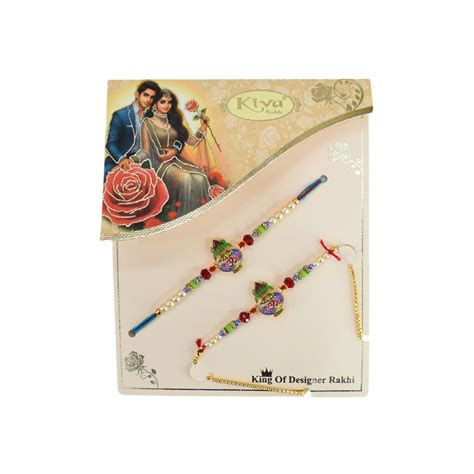 Elegant Bhaiya Bhabhi Rakhi Set with Rose Motif and Pearl Lumba