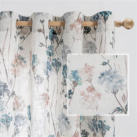 Mysky Home Floral Curtains For Living Room Linen Look Semi | Desertcart ...