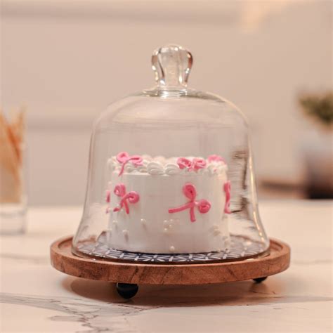 Candy Cloud Acacia Wood Cake stand with Glass Dome – Ireka Homes