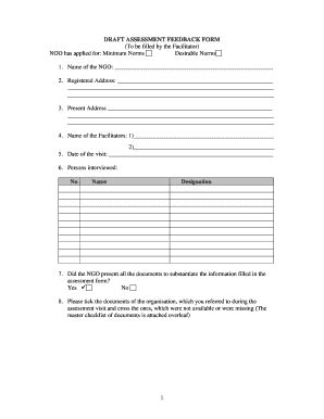 Fillable Online 1 DRAFT ASSESSMENT FEEDBACK FORM (To be filled ...