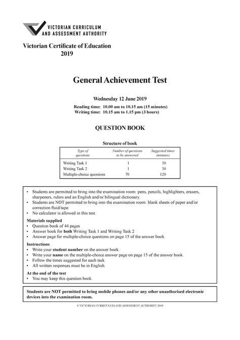 2019 gat-cpr-w - GAT - General Achievement Test ####### Wednesday 12 ...