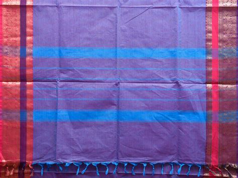 Blue Kanchipuram Cotton Plain Saree with Ganga-Jamuna Border Design ...