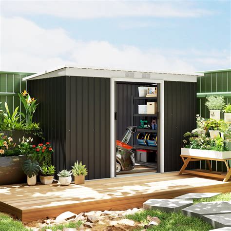 Outsunny Large Weatherproof Metal Outdoor Storage Shed 9' x 4' with ...