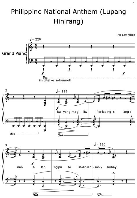 Philippine National Anthem (Lupang Hinirang) - Sheet music for Piano