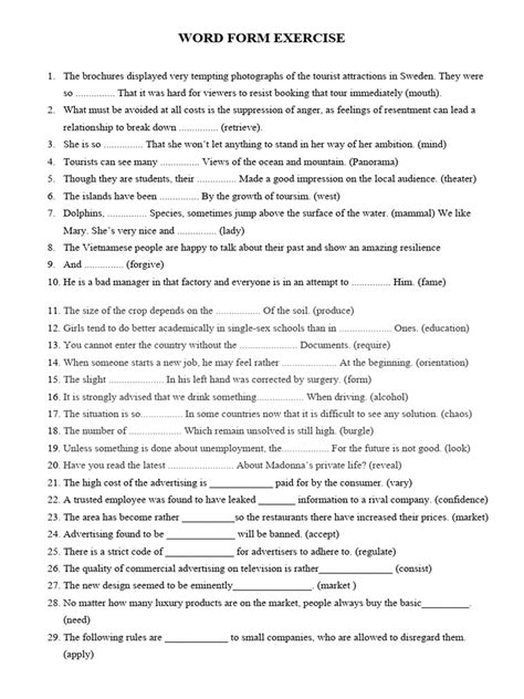 Word Form Exercise .Pdf 的图像结果