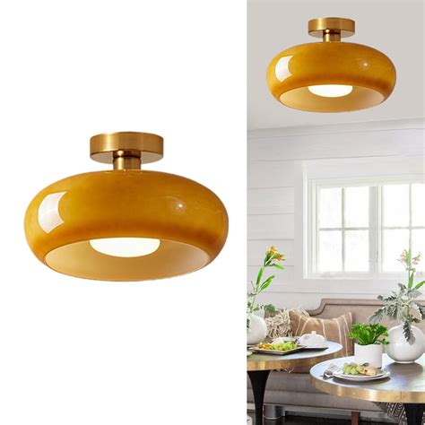 Orange Glass Ceiling Light Mid-Century Ceiling Lighting Fixture Brass ...