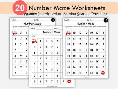 Number Maze Worksheets, Numbers 1-20, Number Sequence, Preschool Math ...