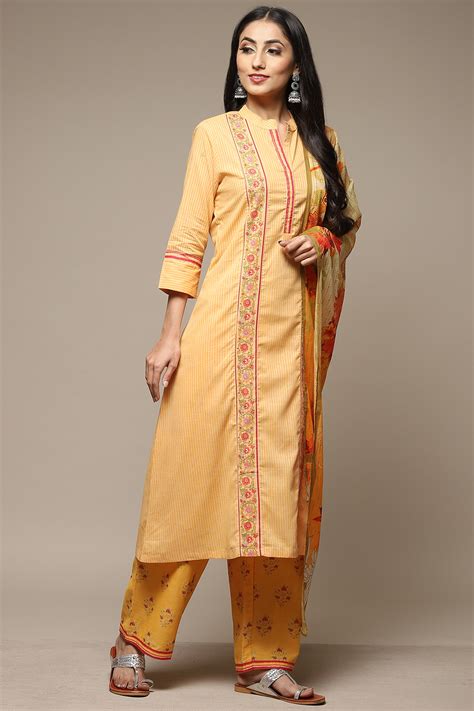 Yellow Cotton A-Line Kurta Palazzo Suit Set