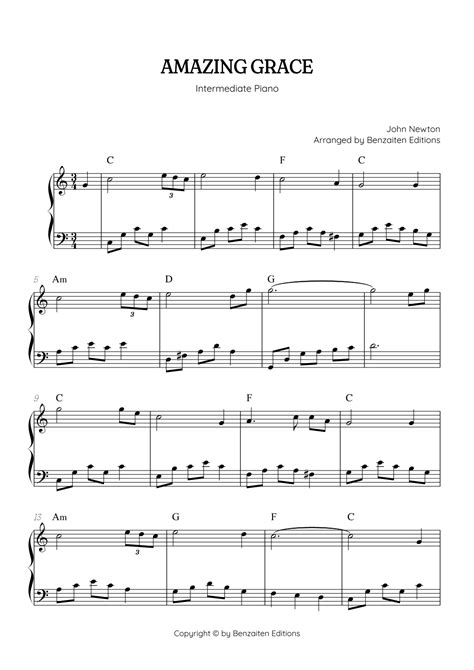 Amazing Grace • Intermediate piano sheet music with chords (arr ...