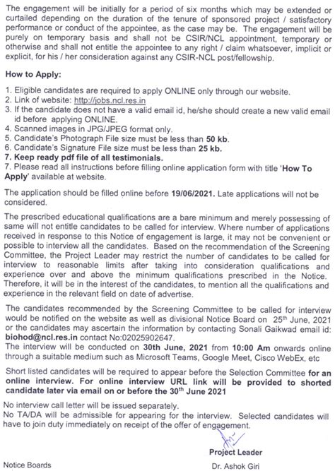 NCL Pune Molecular Biology Project Vacancy for Recombinant Protein ...