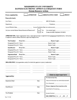 Fillable Online MSU Administrative Banner Electronic Approvals Request ...