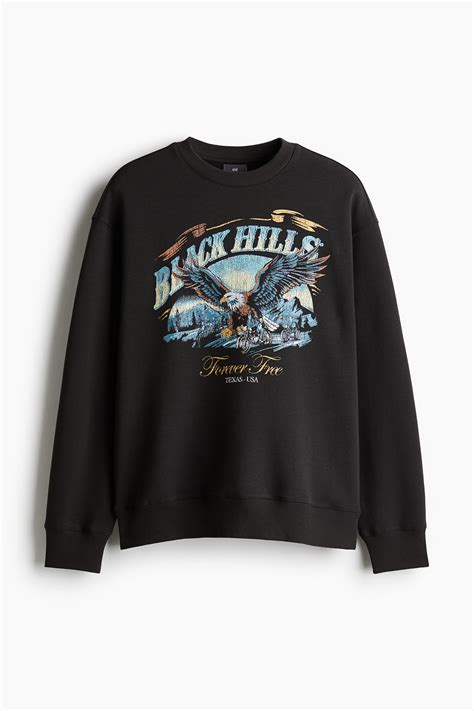 Men’s Black/Black Hills Loose Fit Printed sweatshirt | H&M IN