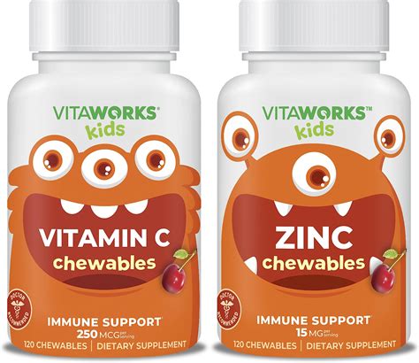 Amazon.com: VitaWorks Kids Vitamin C 250mg Chewables + Zinc 15mg ...