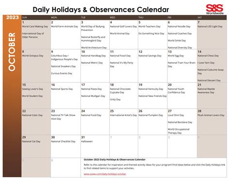 Holidays And Observances Calendar