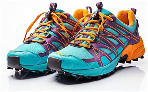 Premium Photo | Blue and Orange Shoes on White Background