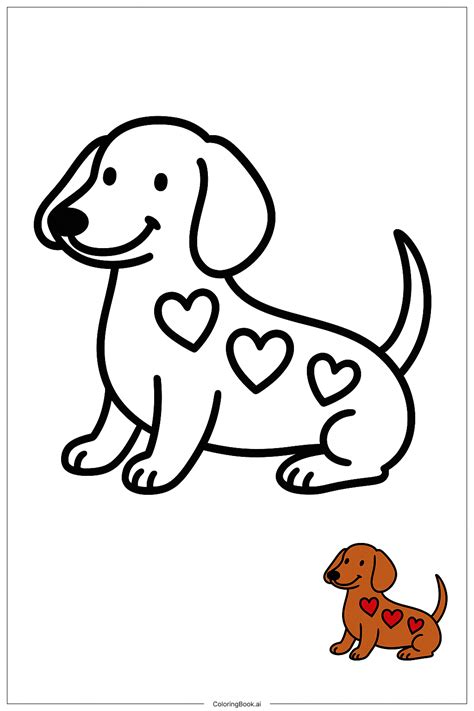 Wiener Dog With Heart Pattern Coloring Page (Free PDF&PNG Printable)