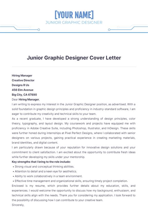 Free Junior Graphic Designer Cover Letter Template to Edit Online