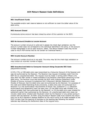 Fillable Online ACH Return Reason Code Definitions Fax Email Print ...