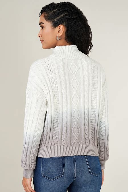 White Textured Winterwear Full Sleeves High Neck Women Oversized ...