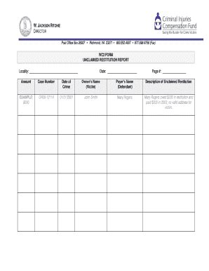 Fillable Online cicf state va WC2 Form Unclaimed Restitution Report ...